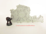 Unpainted battle damaged star ship bulkhead scenery piece for 25 to 28mm scale table top war games.