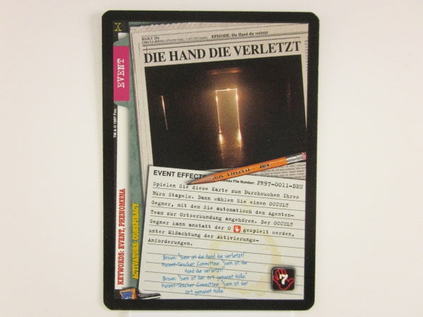 X-Files CCG Die Hand Die Verletzt Promo 1997 Trading Card Game Unplayed