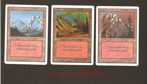 Magic the Gathering MTG Land Mountains Unlimited Set of 3 Light Play CCG 226AS