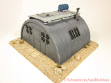 Miniature zombie apocalypse desert refuge T576 reinforced quonset hut scenery piece for 25-28mm scale table top wargames.